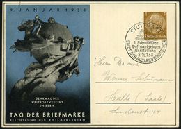 STUTTGART/ 1.Schwäbische Postwertz.Ausstellung/ SDA 1938 (Jan.) SSt Auf PP 3 Pf. Hindenbg., Braun: TAG DER BRIEFMARKE..  - Día Del Sello