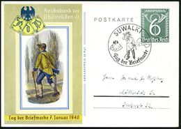 SUWALKI/ Tag Der Briefmarke 1940 (7.1.) SSt = Postillon (mit Posthorn U. Peitsche) Auf Sonder-P 6 Pf. Posthorn, Grün: Ta - Journée Du Timbre