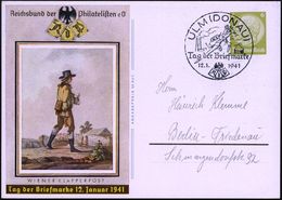 ULM (DONAU)/ Tag Der Briefmarke 1941 (12.1.) SSt = Ju 87 "Stuka" Klar Auf Sonder-P 6 Pf. Hindenbg.: "Tag Der Briefmarke" - Dag Van De Postzegel