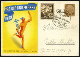 WEIMAR/ Tag D.Briefmarke 1939 (8.1.) SSt Auf Sonder-P 3 Pf. Hindenbg., Braun: TAG DER BRIEFMARKE.. = Merkur Blau/gelb/or - Journée Du Timbre