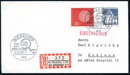 62 WIESBADEN/ TAG/ DER/ BRIEFMARKE.. 1971 (24.10.) SSt (Lupe) 2x + Sonder-RZ: 62 Wiesbaden, 1. TAG/DER BRIEF-MARKE 1971, - Día Del Sello