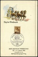 BÖHMEN & MÄHREN 1942 (11.1.) SSt: PRAG 1- PRAHA 1/TAG DER BRIEFMARKE/KDF SAMMLER GRUPPE PRAG Auf KdF.-Gedenkblatt "Tag D - Dag Van De Postzegel