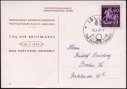 BÖHMEN & MÄHREN 1943 (13.1.) SSt: IGLAU 1/TAG DER BRIEFMARKE Auf EF 60 H. Tag Der Briefmarke,  A B A R T  "Loch In Satte - Dag Van De Postzegel