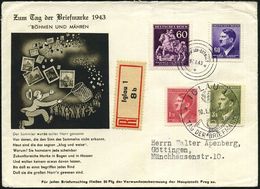 BÖHMEN & MÄHREN 1943 (10.1./11.1.) SSt: IGLAU 1/TAG DER BRIEFMARKE U. Ring-SSt.: MÄHR.-OSTRAU 1/*** (= TdB) Zusammen Auf - Día Del Sello