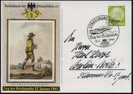 ELSASS 1941 (12.1.) SSt.: STRASSBURG (ELS)/Tag D. Briefmarke = Schnellboot (S-Boot) Auf Sonder-P 6 Pf. Hindenbg. Oliv: T - Giornata Del Francobollo