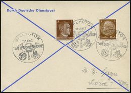 GENERALGOUVERNEMENT 1942 (11.1.) Seltener SSt.: BIALYSTOK/ TAG DER BRIEFMARKE (Posthorn) 3x A. DR 3 Pf. Hindenbg. U. 3 P - Journée Du Timbre