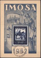 SAAR 1952 (1.4.) 30 + 10 F. "Tag Der Briefmarke", EF (Postreiter) SSt.: SAARBRÜCKEN/IMOSA/TAG DER BRIEFMARKE, Übersee-Ma - Giornata Del Francobollo