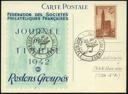 FRANKREICH 1942 (19.4.) SSt: GRENOBLE /JOURNEE DU TIMBRE (Postreiter) Auf Zweifarbiger Inl.-Sonder-Kt. (Mi. 458) - - Giornata Del Francobollo