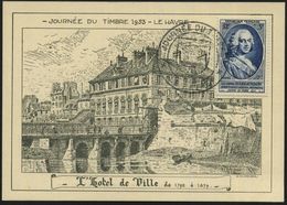 FRANKREICH 1953 (14.3.) SSt: LE HAVRE/JOURNEE DU TIMBRE Auf EF 12 + 3 F. "Tag Der Briefmarke" (Postdirektor D'Argenson)  - Journée Du Timbre