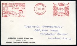 GROSSBRITANNIEN 1963 (9.11.) AFS: WEMBLEY/MIDDX./AG 622/MIDDLESEX/JUNIO'S/STAMP DAY Auf Passendem Inl.-SU. - - Dag Van De Postzegel