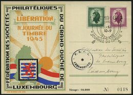 LUXEMBOURG 1945 (30.9.) SSt: POSTHORN/JOURNEE DU TIMBRE (Posthorn) + HdN: F.S.P.L., Inl.-Sonder-Kt.: IV. Tag Der Briefma - Dag Van De Postzegel