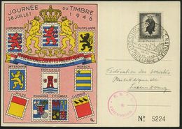 LUXEMBURG 1946 (28.7.) SSt: DUDELANGE/EXPOSITION PHILATEL. NATIONALE + HdN: F.S.P.L., Inl.-Sonder-Kt.: Journée Du Timbre - Giornata Del Francobollo