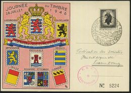 LUXEMBURG 1946 (28.7.) SSt: DUDELANGE/EXPOSITION PHILATEL. NATIONALE + HdN: F.S.P.L., Inl.-Sonder-Kt.: Journée Du Timbre - Journée Du Timbre