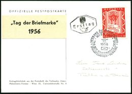 ÖSTERREICH 1956 (1.12.) SSt.: WIEN 101/1/TAG DER BRIEFMARKE.. Auf EF 1 S. + 25 Gr. "Tag D. Briefm." , überklebte Color-S - Giornata Del Francobollo