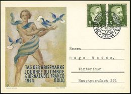 SCHWEIZ 1944 (3.12.) SSt.: WINTERTHUR TAG DER BRIEFMARKE (Wappen-Löwen) Auf Paar 5 + 5 C. Juventute (Mi.439 MeF) Orts-Co - Dag Van De Postzegel