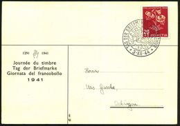 SCHWEIZ 1944 (3.12.) SSt: WINTERTHUR/TAG DER BRIEFMARKE (2 Wappen-Löwen) Klar Gest., Dreisprachige Inl.-Sonder-Kt.: UDS, - Giornata Del Francobollo