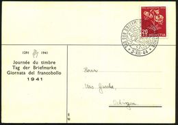 SCHWEIZ 1944 (3.12.) SSt: WINTERTHUR/TAG DER BRIEFMARKE (2 Wappen-Löwen) Klar Gest., Dreisprachige Inl.-Sonder-Kt.: UDS, - Journée Du Timbre