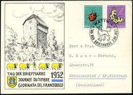 SCHWEIZ 1952 (7.12.) SSt.: WATTWIL/TAG DER BRIEFMARKE (mytholog. Hund) Dreisprachige Ausl.-Sobder-Kt.: TAG DER BRIEFMARK - Giornata Del Francobollo