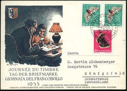 SCHWEIZ 1953 (6.12.) SSt.: GENEVE/JOURNEE DU TIMBRE (Briefmarkensammler Mit Lupe Etc.) Motivgl. Ausl.-Sonder-Kt.! (Pen.S - Journée Du Timbre