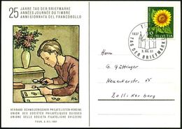 SCHWEIZ 1961 (3.12.) SSt.: THUN/TAG DER BRIEFMARKE (Burg) Color-Sonder-Kt.: "25 JAHRE TAG DER BRIEFMARKE" (Pen.S 528) - - Dag Van De Postzegel