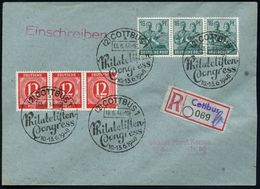 (2) COTTBUS 1/ A/ Philatelisten-/ Congress 1948 (13.6.) SSt 4x + Provis. RZ: Cottbus/b (viol. 1L + Hs. UB Auf Blanco-RZ  - Briefmarkenausstellungen