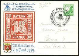 MÜNCHEN/ HDB/ 4.Reichsbundestag Des Reichsbundes Der Philatelisten 1939 (3.6.) SSt Auf PP 5 Pf. Adler, Grün: 4. Reichsbu - Filatelistische Tentoonstellingen