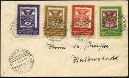 TSCHECHOSLOWAKEI 1924 (17.8.) SSt: KARLOVA VARY/KARLSBAD/V.DEUTSCHER PHILATELISTENTAG (zweispr.) 5 X, Frankatur Auf 4 Ve - Briefmarkenausstellungen