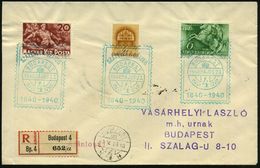 UNGARN 1940 (23.5.) Grüner SSt.: BUDAPEST/4/SZAZEVES A BELYEG/1840 - 1940 = 100 Jahre Britische Briefmarke (Markenimitat - Filatelistische Tentoonstellingen