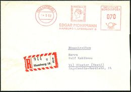 (24a) HAMBURG 1/ EDGAR MOHRMANN 1962 (1$.5.) AFS 070 Pf. = "Blaue" Mauritius 1 Penny "Post Office" 1 Penny + RZ: Hamburg - Postzegels Op Postzegels