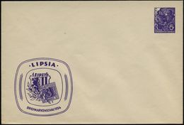 Leipzig 1954 PU 6 Pf. Fünfjahrplan, Viol.: LIPSIA/BRIEFMARKENSCHAU = Alt-Sachsen Nr.1 (u. Stadtwappen) Ungebr. (Mi.PU 11 - Postzegels Op Postzegels