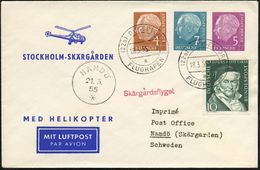 (22a) DÜSSELDORF/ A/ FLUGHAFEN 1955 (18.3.) 2K-Steg Auf  PU 7 + 5 Pf. Heuss: STOCKHOLM - SKÄRGARDEN/ MED HELIKOPTER = Ei - Expéditions Arctiques
