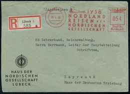 LÜBECK 1/ 1937/ NORDLAND/ REISEN DER/ NORDISCHEN/ GESELLSCHAFT 1938 (29.4.) Sehr Seltener AFS 054 Pf. = Wal (bläst Wasse - Arctische Expedities