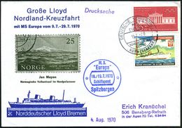 B.R.D. 1970 (19.7.) 2K-BPA: DEUTSCHE SCHIFFSPOST/MS/EUROPA/ND/L/NORWEGENFAHRT + Blauer HdN: M.S./"Europa"/ ..Spitzbergen - Arctische Expedities