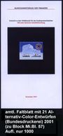 B.R.D. 2001 (Nov.) Block 110 Pf + 220 Pf. "100 Jahre Deutsche Antarktis-Forschung", Amtl. Faltblatt Der Bundesdruckerei  - Antarctische Expedities