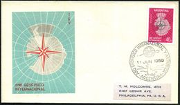 ARGENTINIEN 1959 (11.6.) SSt.: ARGENTINA/ANO GEOFISICO INTERNACIONAL Y ANTARTIDA (Robbe, Logo Int. Geophysikal. Jahr: Gl - Antarctische Expedities
