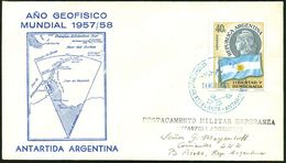 ARGENTINIEN 1959 (14.11.) Blauer 1K-HdN: DESTAC. MILITAR ESPERANZA - ANTARTIDA.. = Argentinische Antarktis-Militär-Basis - Antarctische Expedities