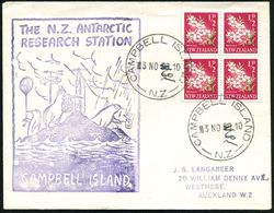 NEUSEELAND 1960 (3.11.) 1K: CAMPBELL ISLAND/N.Z. = Meteorolog., Antaktische Station, 2x Mit Hs. Datums-Korrektur + Viol. - Expéditions Antarctiques