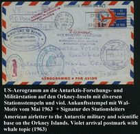 U.S.A. /  ARGENTINIEN 1963 (18.3.) Aerogramm 11 C., Gest. SPRING VALLEY, N.Y. An Den Leiter Der Antarktis-Station ISLAS  - Antarctische Expedities