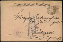 REUTLINGEN/ Postamt Nr.1 1917 (10.11.) 1K-Gitter Auf EF 15 Pf. Dienst, Braun + Viol. Oval-HdN: Stadtpolizeiamt/ Reutling - Politie En Rijkswacht