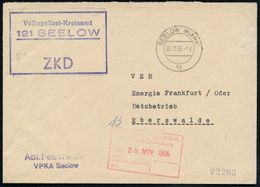 121 SEELOW/ ZKD/ Volkspolizei-Kreisamt 1966 (26.11.) Viol. ZKD-Ra.3 + 2K: SEELOW (MARK)/fd + Viol. 2L: Abt. Feuerwehr/ V - Polizei - Gendarmerie