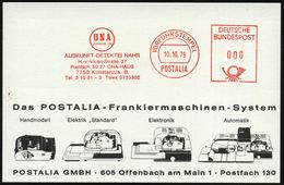 7750 Konstanz 1979 (10.10.) AFS: VORFÜHSTEMPEL/POSTALIA/ONA/AUSKUNFTEI-DETEKTEI NAHR.. , Seltene Postalia-Musterkt.!  (= - Polizei - Gendarmerie