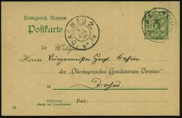 PFAFFENHOFEN A.JLM/ 1. 1906 (9.7.) Bayer. 2K Auf Amtl. P 5 Pf. Bayern, Rauten Grün + Rs. Zudruck: Oberbayerischer Geschw - Policia – Guardia Civil
