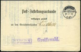 WENDISCH-/ BAGGENDORF/ ** 1898 (23.3.) 1K-Segment + Viol. Ra.2: Frei Lt. Avers. No. 21./Kgl. Pr. Gerichtsvollz. , Fern-P - Policia – Guardia Civil