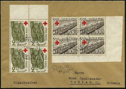 BULGARIEN 1946 (7.4.) 2 St. Flüchtlingskinder U. 100 L. Lazarettzug, Je Rand-4er-Bl. R.K. = Satz-Höchstwert (+ Hs. R-Ver - Rotes Kreuz