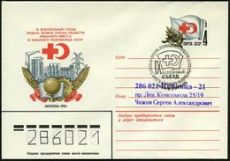 UdSSR 1981 (Juni) 4 Kop. Sonder-U: IX. Allunions-Kongreß R.K./Roter Halbmond (RK-Flagge Etc.) + SSt: MOSKAU, Inl.-Bf.  ( - Croce Rossa