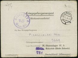 DT.BES.LITAUEN 1944 (13.4.) 2K-Steg: VILNIUS/1 Auf Kgf.-Vordr.-Falt-Bf.: M.-Stammlager IV A Hohnstein (Sächs. Schweiz) ( - Red Cross