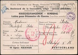 BELGIEN 1940 (5.10.) Kgf.-Vordr.-Kt.: Oevre D'Assistance Aus Blessées.. Liège + MWSt.: LIEGE 1 + Viol. 1K: CONTROLE/OE.  - Red Cross