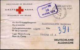 BELGIEN 1943 (15.6.) Rotkreuz-Vordr.-Kt.: CROIX-ROUGE DE BEGIQUE / O.N.S.P.G.  N.D.H.K. (Eckbug) + Viol. Zensur-Ra.3: Ge - Croce Rossa