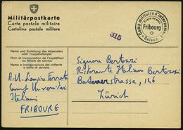 SCHWEIZ 1943 (22.4.) 2K: Fribourg/Franc De Port/ Camp Militaire D'internement/Suisse + Viol. Zensur-1L: 315 ,Feldpost-Vo - Red Cross