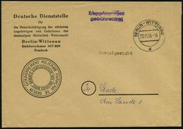 BERLIN-WITTENAU/ D 1956 (11.5.) 2K-Steg + 2L: Kriegsgefangenenpost/gebührenfrei Auf Dienstbf.: GOUV. MIL. FRANCAISE DE B - Rotes Kreuz